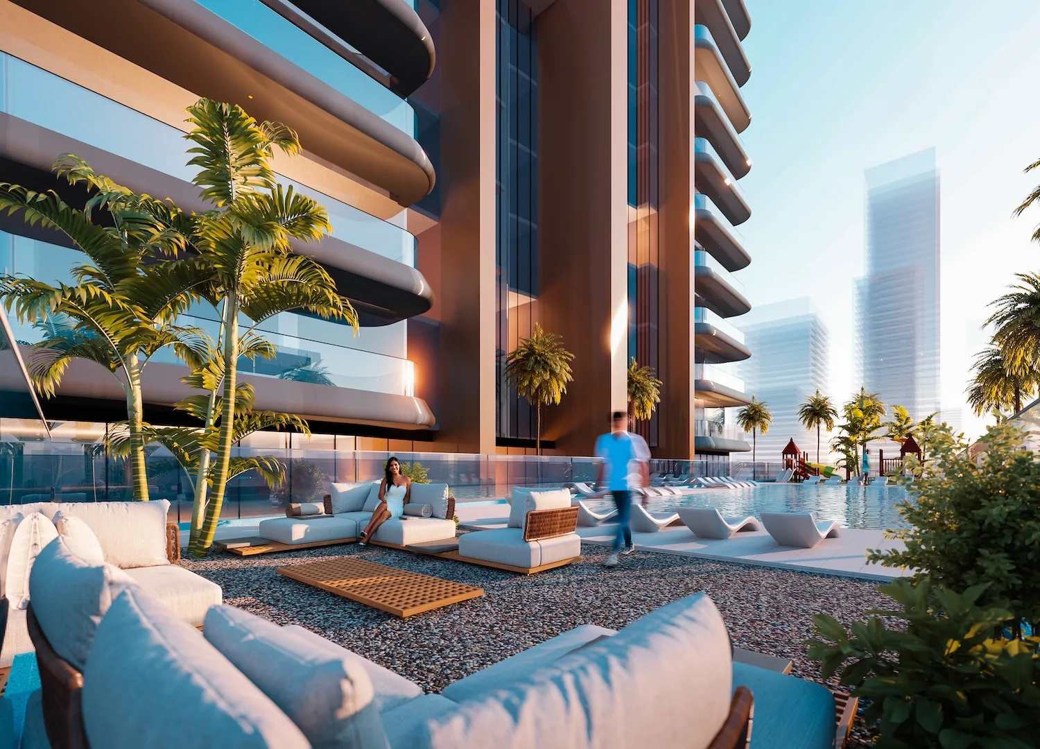 Al Ghaf by Tiger Properties — swimming pool with loungers