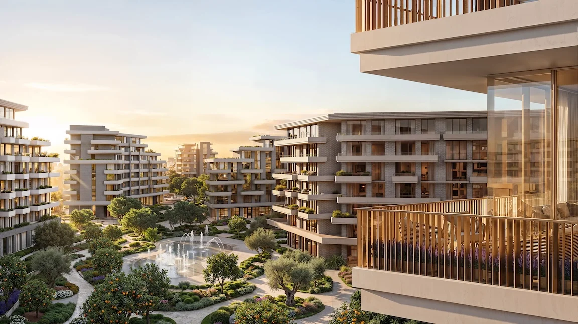 Arancia Yards — zielona dolina i niska zabudowa w City of Arabia