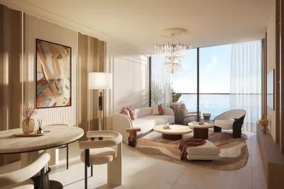 Le Château by Beyond — elegant living room with chandelier