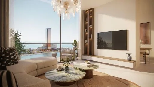 Le Château by Beyond — living room with sea view and media wall