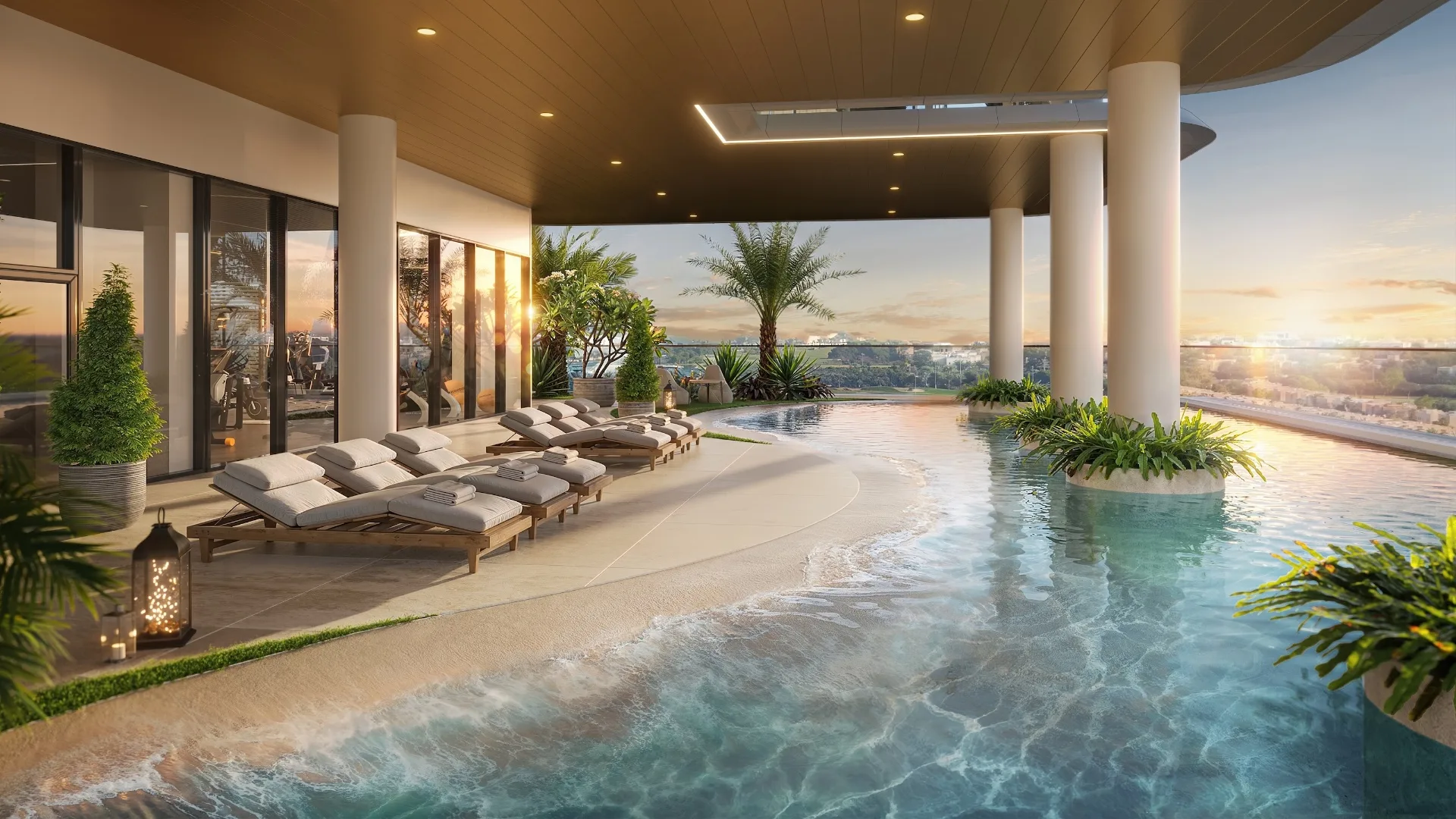 Orvessa by Michel Adam — beach-style pool at sunset