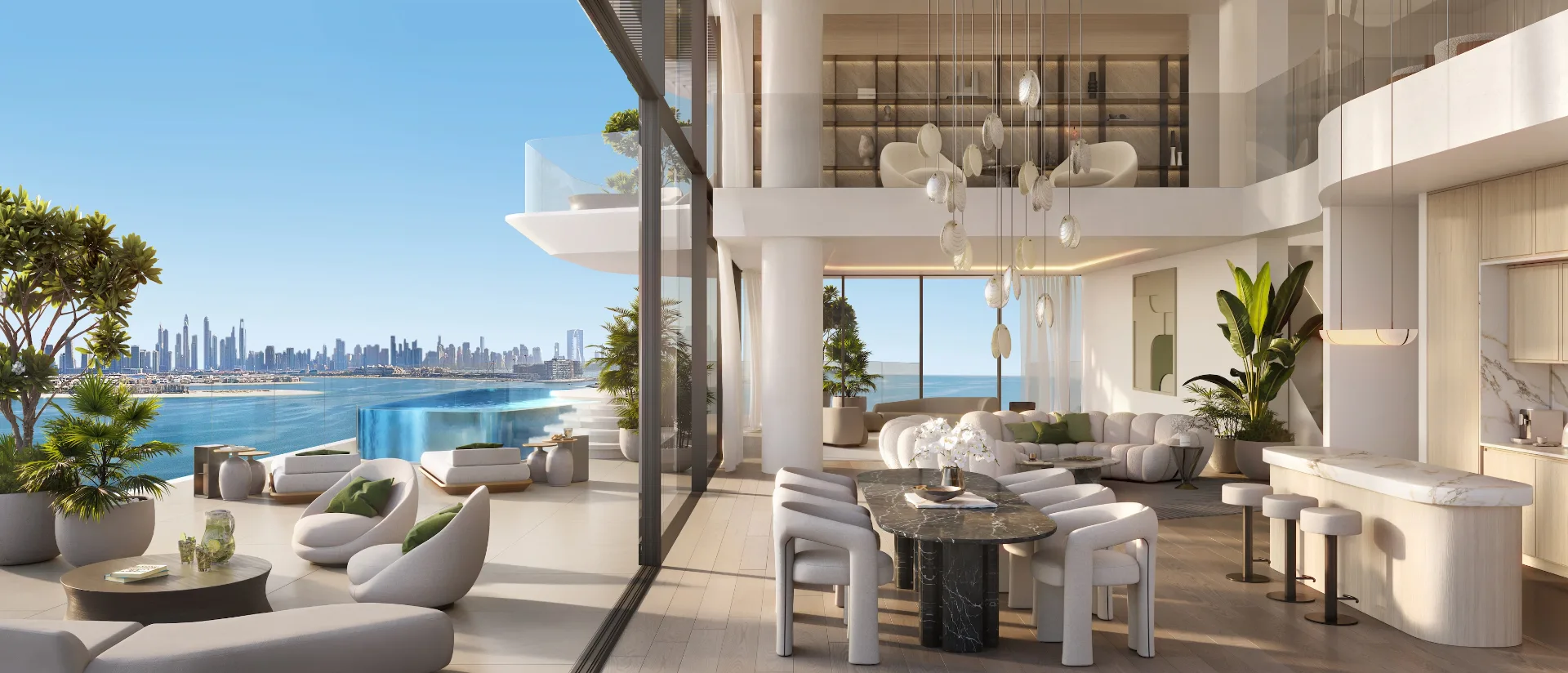 Passo by Beyond — penthouse dining area with panoramic Palm Jumeirah views