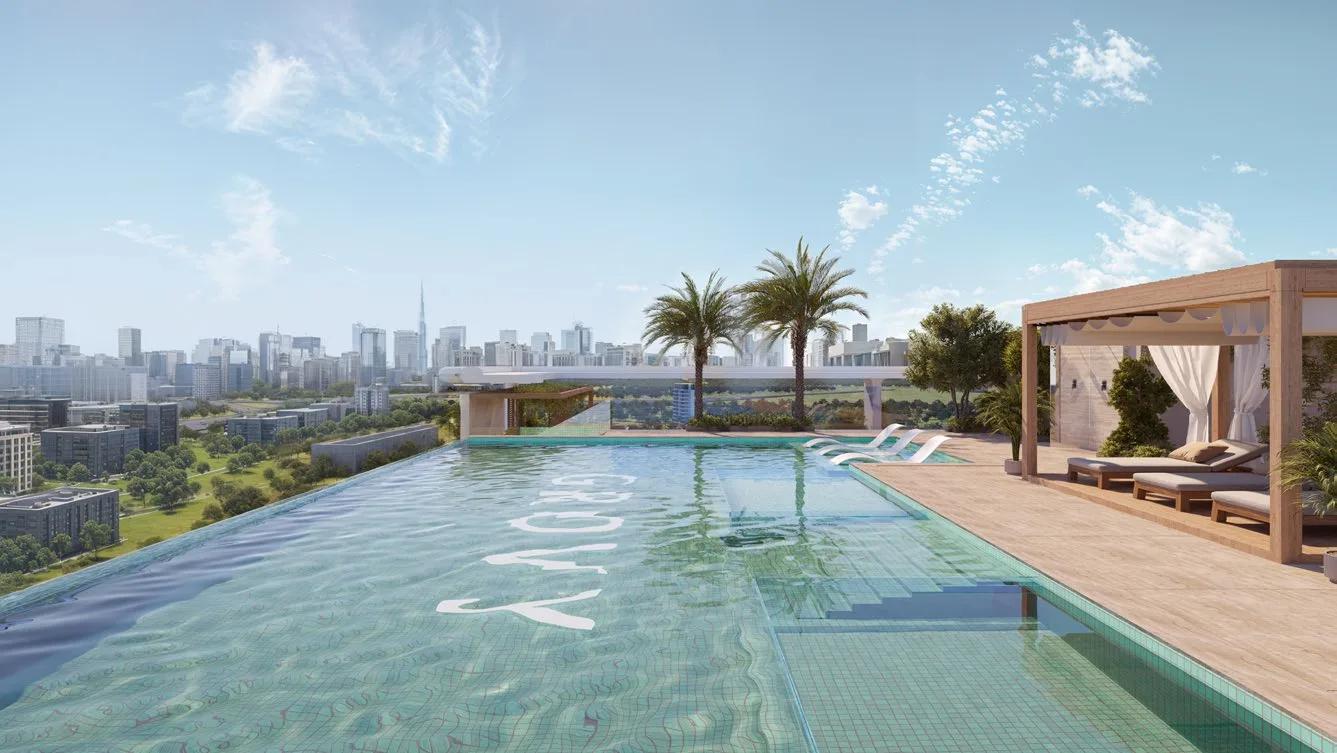 RIVO by Grovy — infinity pool with Dubai skyline