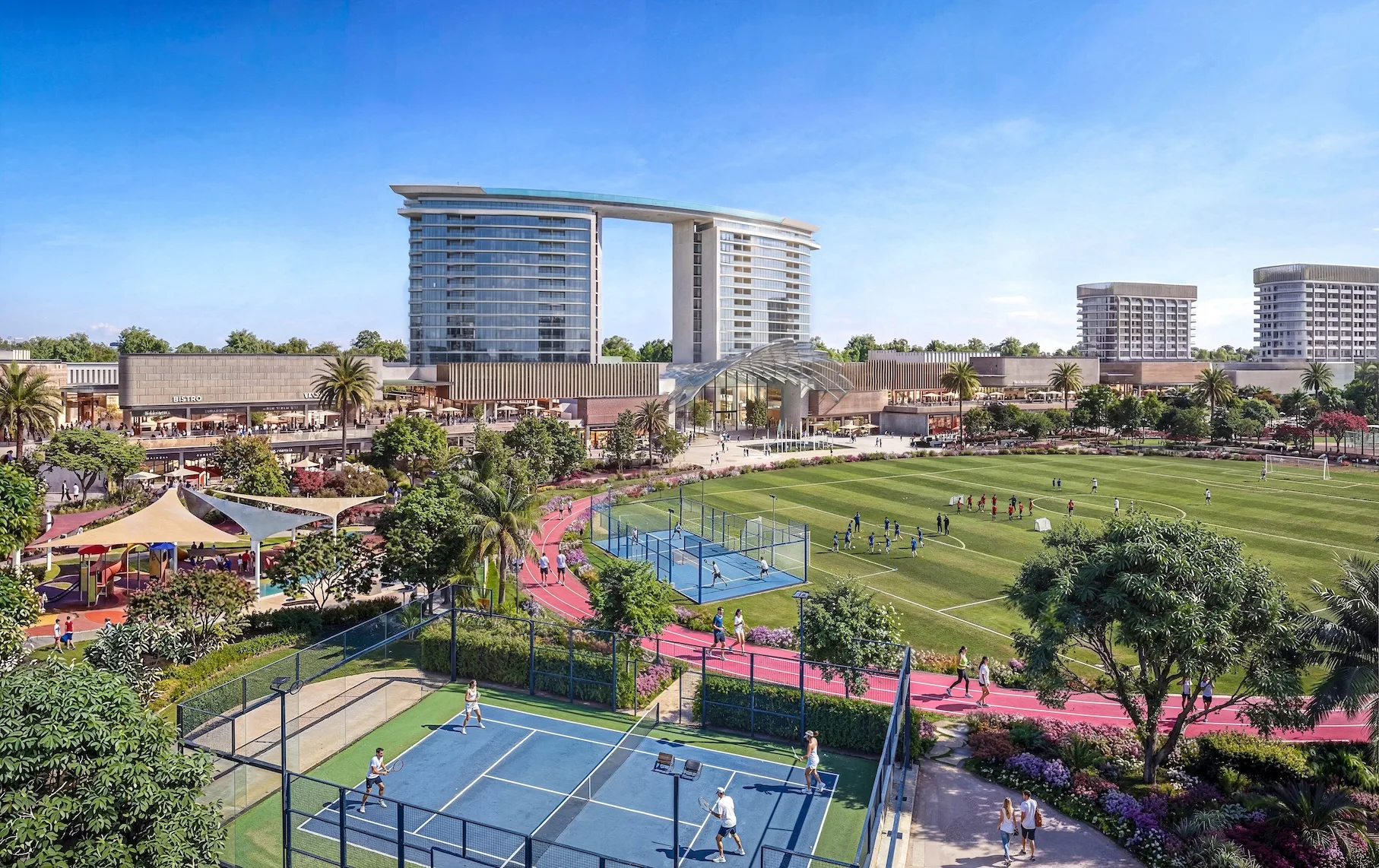 Sobha Sanctuary — retail center and sports area