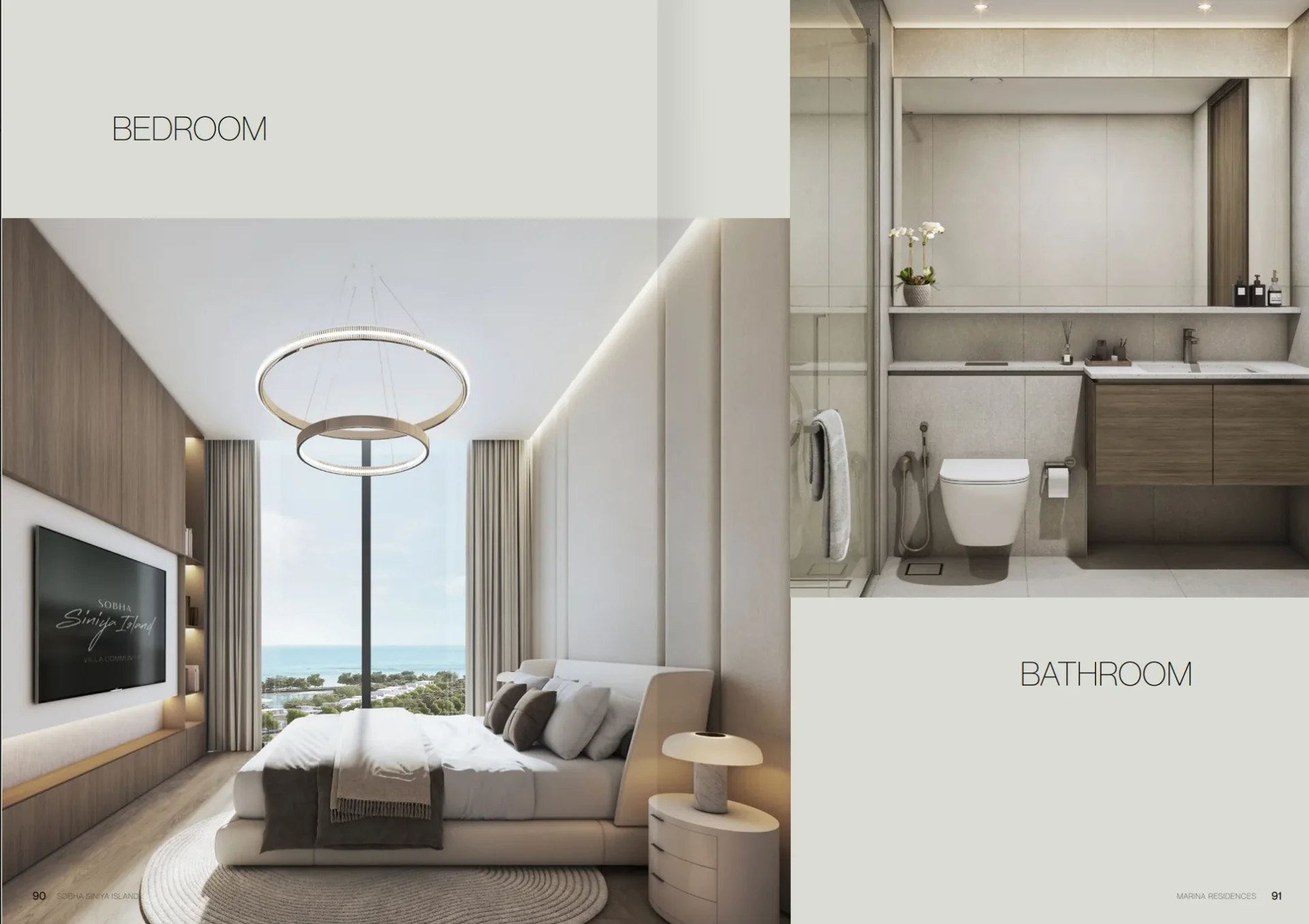Sobha Siniya Island — bedroom and bathroom interior at Marina Residences